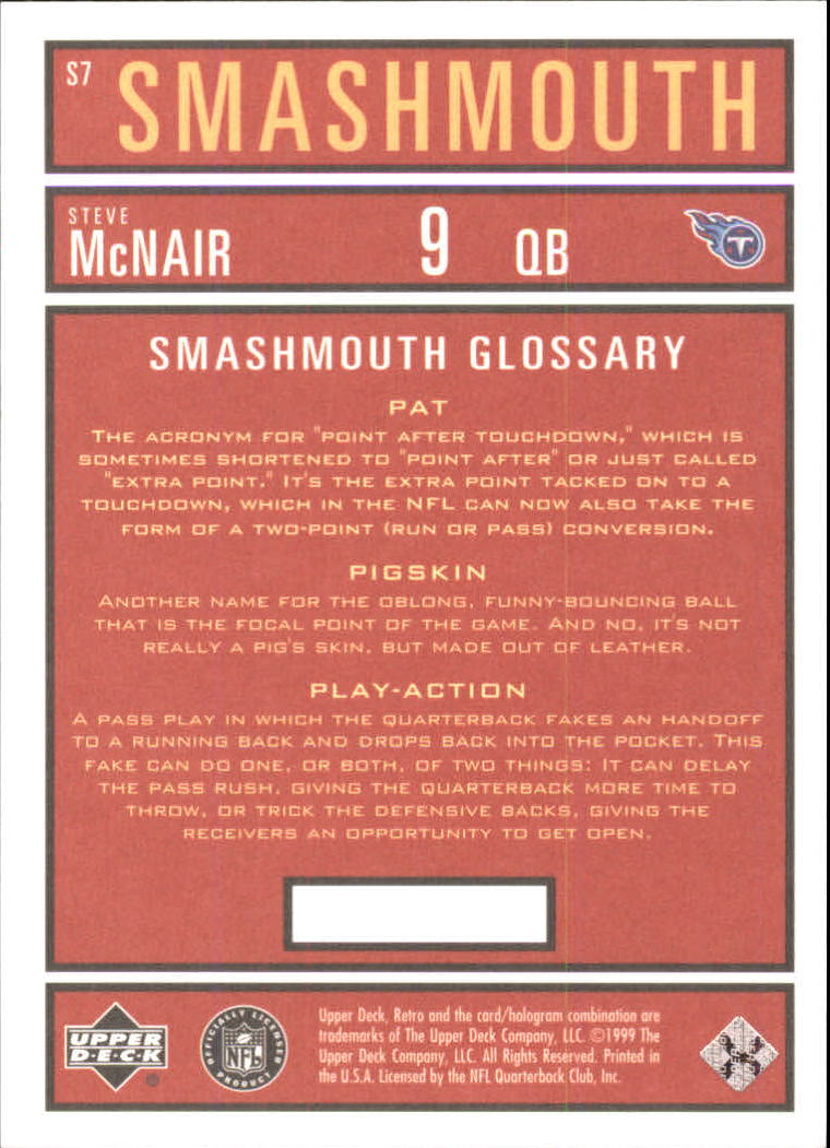 1999 Upper Deck Retro Smashmouth #S7 Steve McNair back image