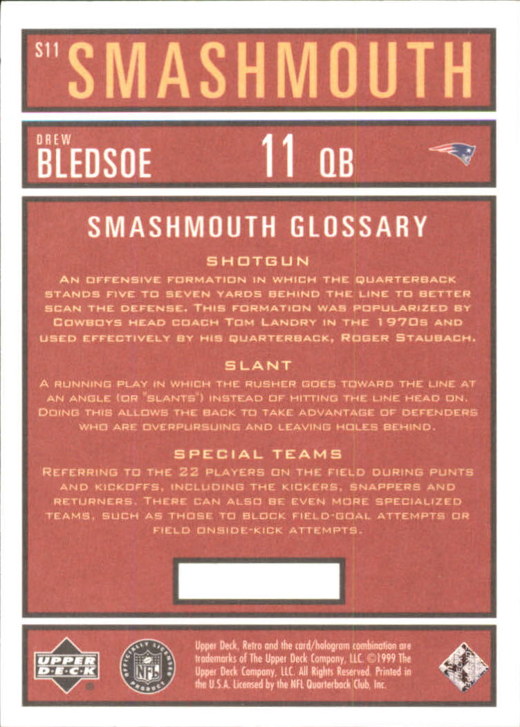 1999 Upper Deck Retro Smashmouth #S11 Drew Bledsoe back image