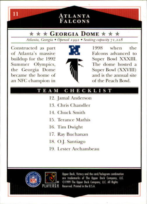 1999 Upper Deck Victory #11 Atlanta Falcons CL back image
