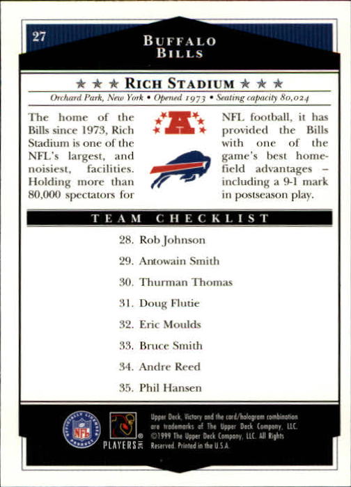 1999 Upper Deck Victory #27 Buffalo Bills CL back image