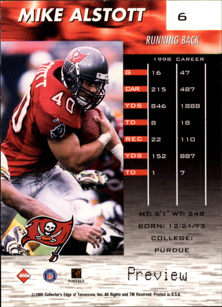 1999 Collector's Edge Fury Galvanized Previews #6 Mike Alstott back image