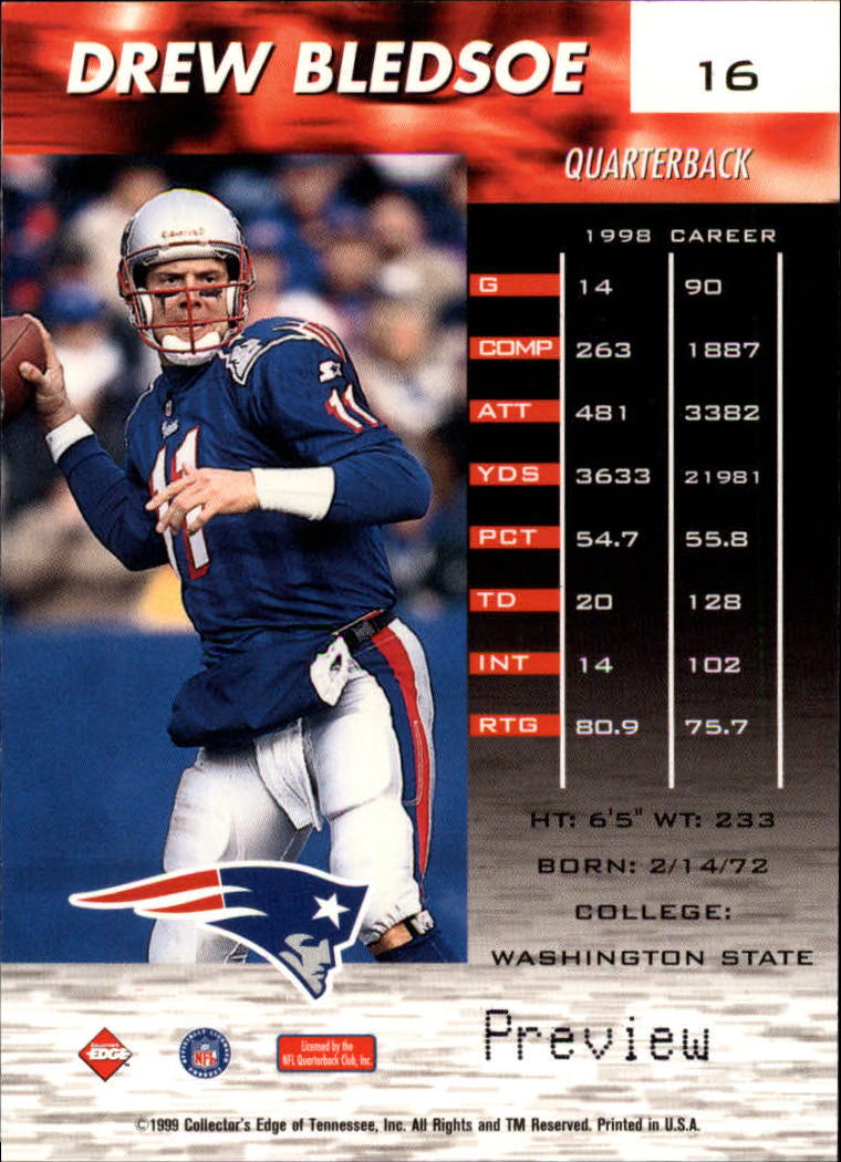 1999 Collector's Edge Fury Galvanized Previews #16 Drew Bledsoe back image