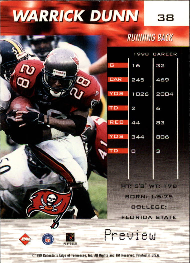 1999 Collector's Edge Fury Galvanized Previews #38 Warrick Dunn back image