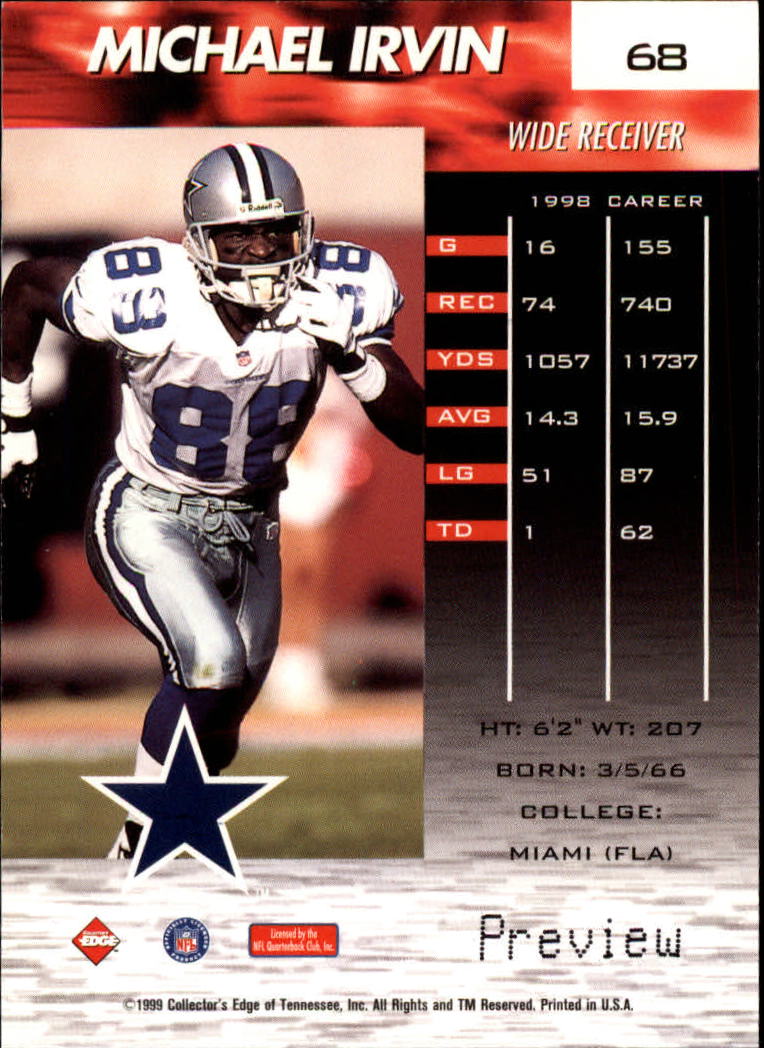 1999 Collector's Edge Fury Galvanized Previews #68 Michael Irvin back image