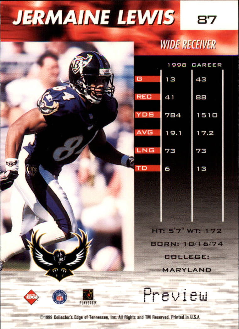 1999 Collector's Edge Fury Galvanized Previews #87 Jermaine Lewis back image