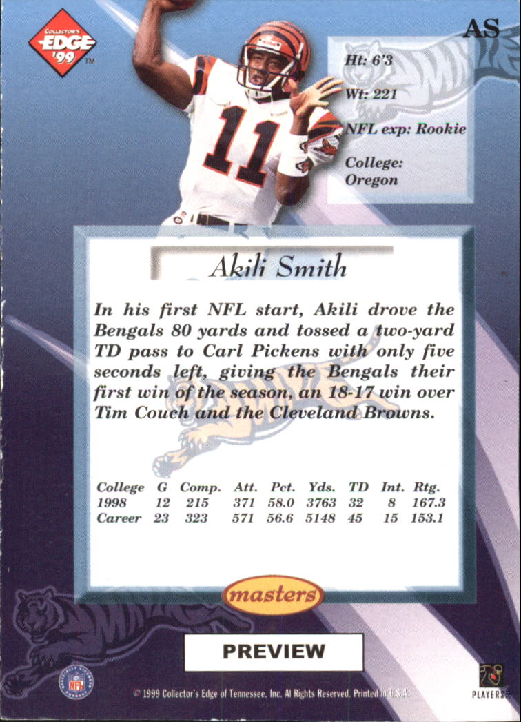 1999 Collector's Edge Masters Previews #AS Akili Smith back image