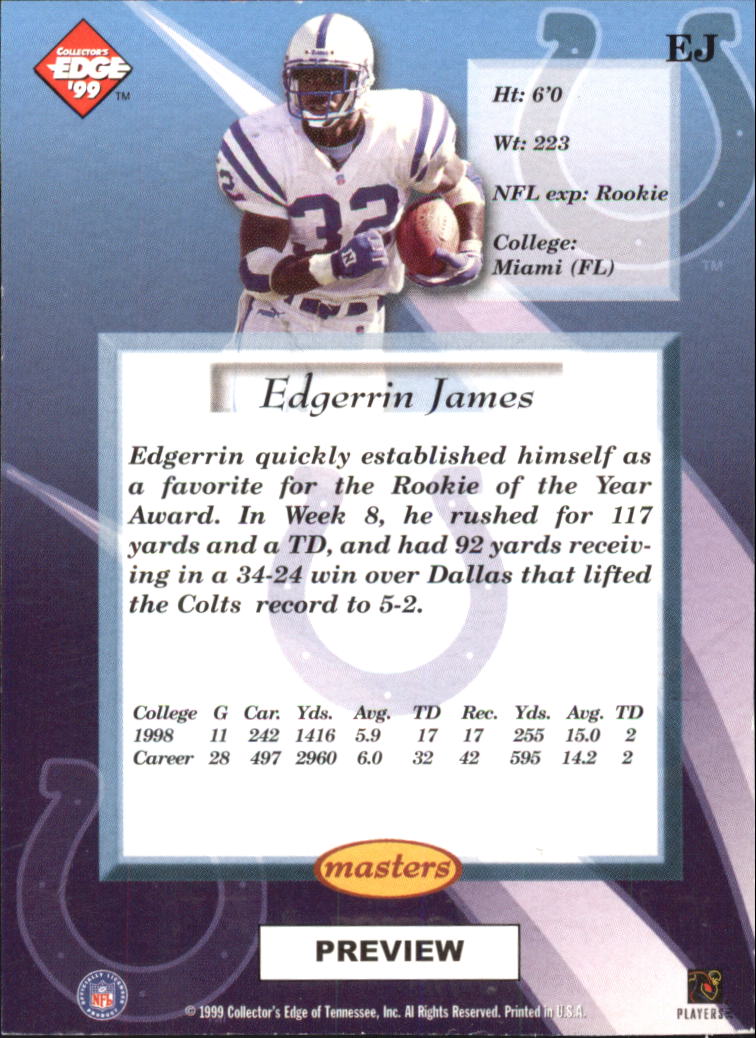 1999 Collector's Edge Masters Previews #EJ Edgerrin James back image