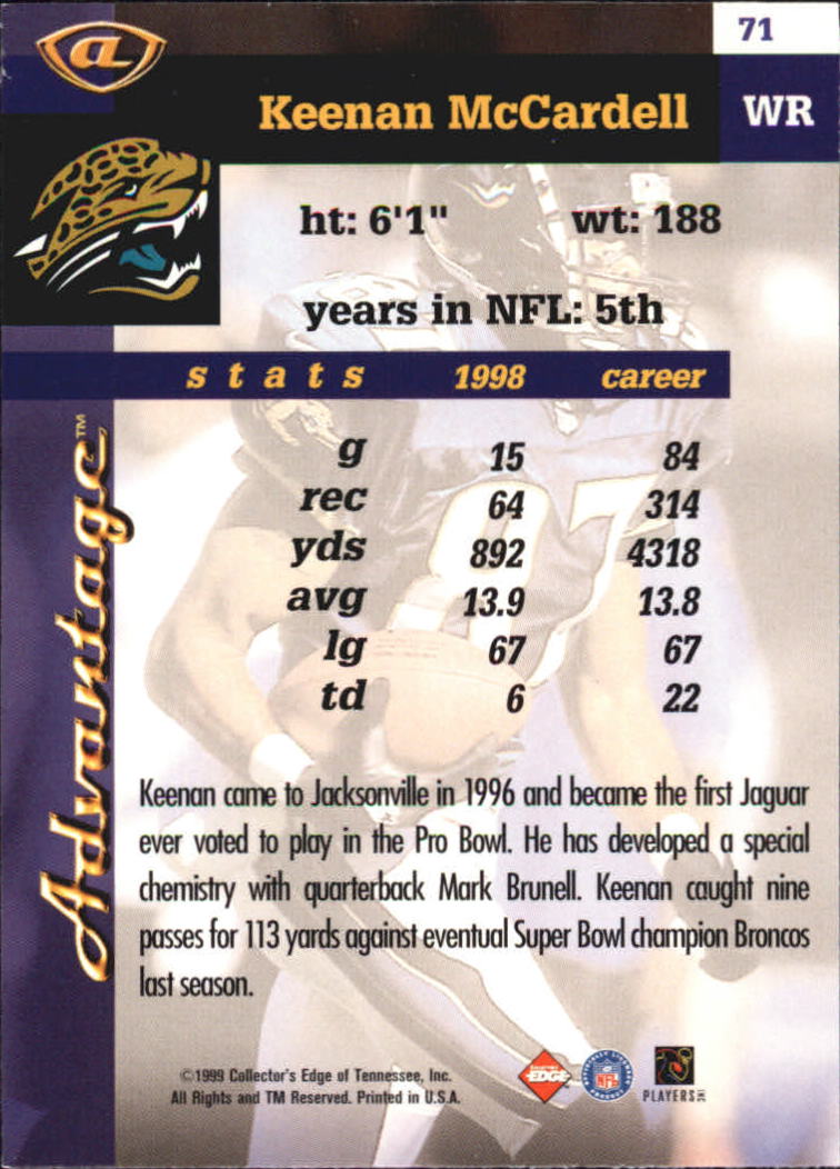 1999 Collector's Edge Millennium Collection Advantage #71 Keenan McCardell back image