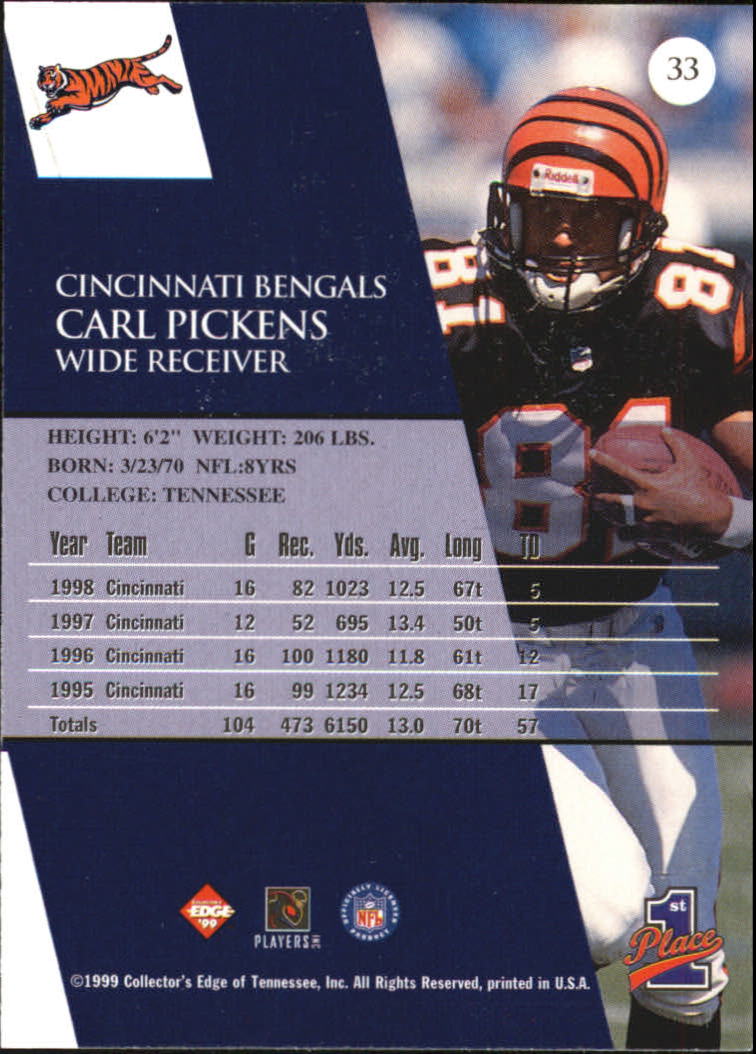 1999 Collector's Edge Millennium Collection First Place #33 Carl Pickens back image