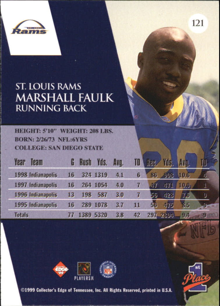 1999 Collector's Edge Millennium Collection First Place #121 Marshall Faulk back image