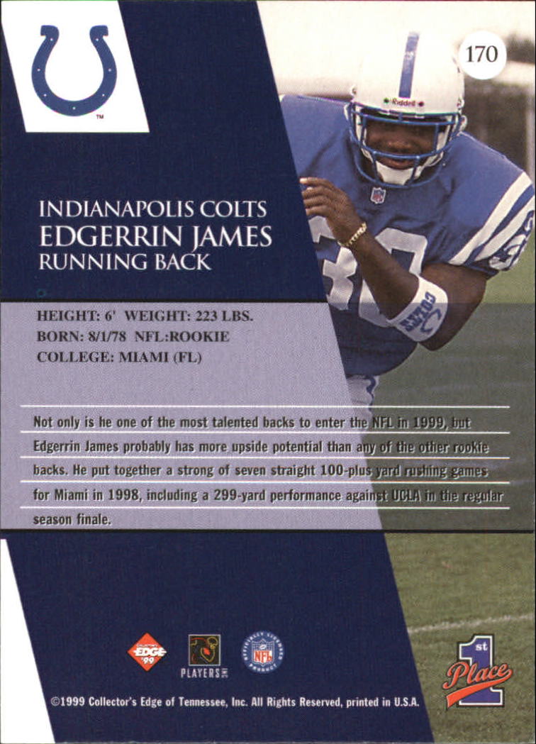 1999 Collector's Edge Millennium Collection First Place #170 Edgerrin James back image
