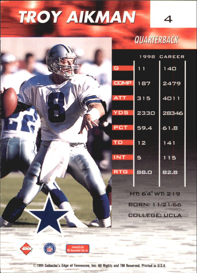 1999 Collector's Edge Millennium Collection Fury #4 Troy Aikman back image