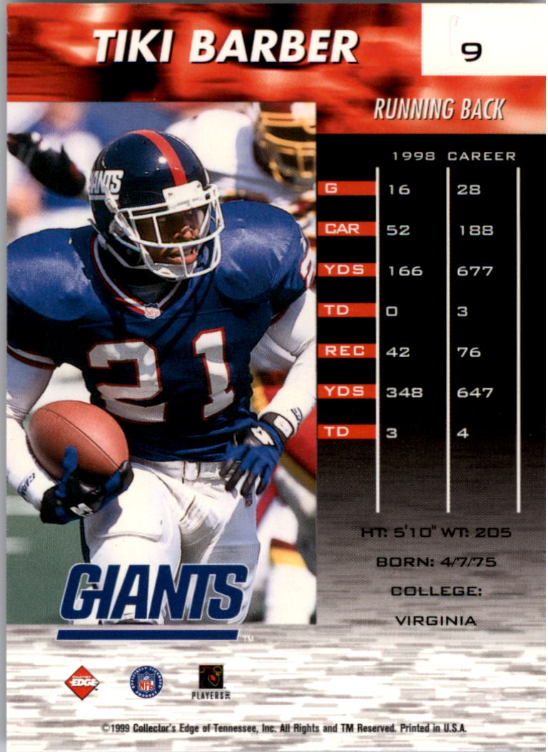 1999 Collector's Edge Millennium Collection Fury #9 Tiki Barber back image
