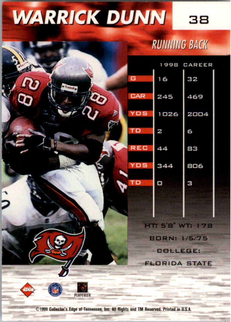 1999 Collector's Edge Millennium Collection Fury #38 Warrick Dunn back image