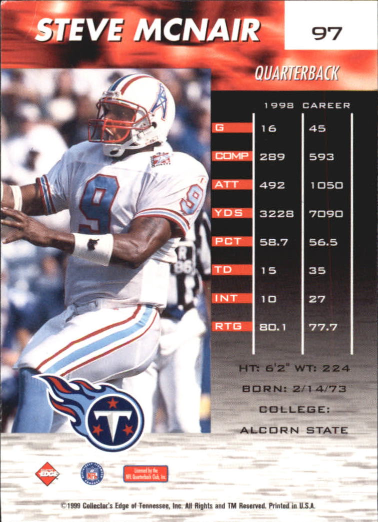 1999 Collector's Edge Millennium Collection Fury #97 Steve McNair back image