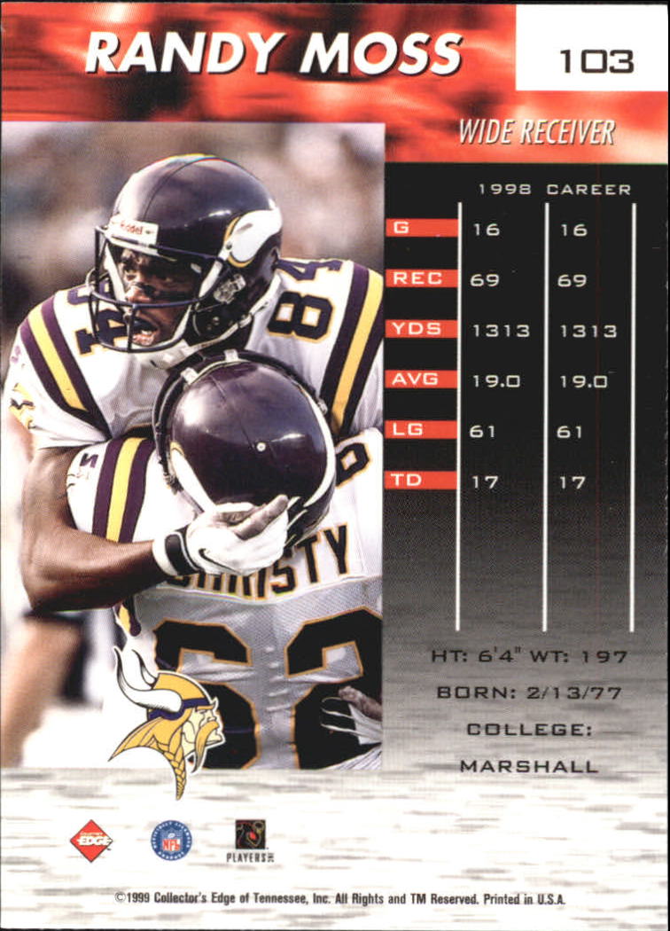 1999 Collector's Edge Millennium Collection Fury #103 Randy Moss back image