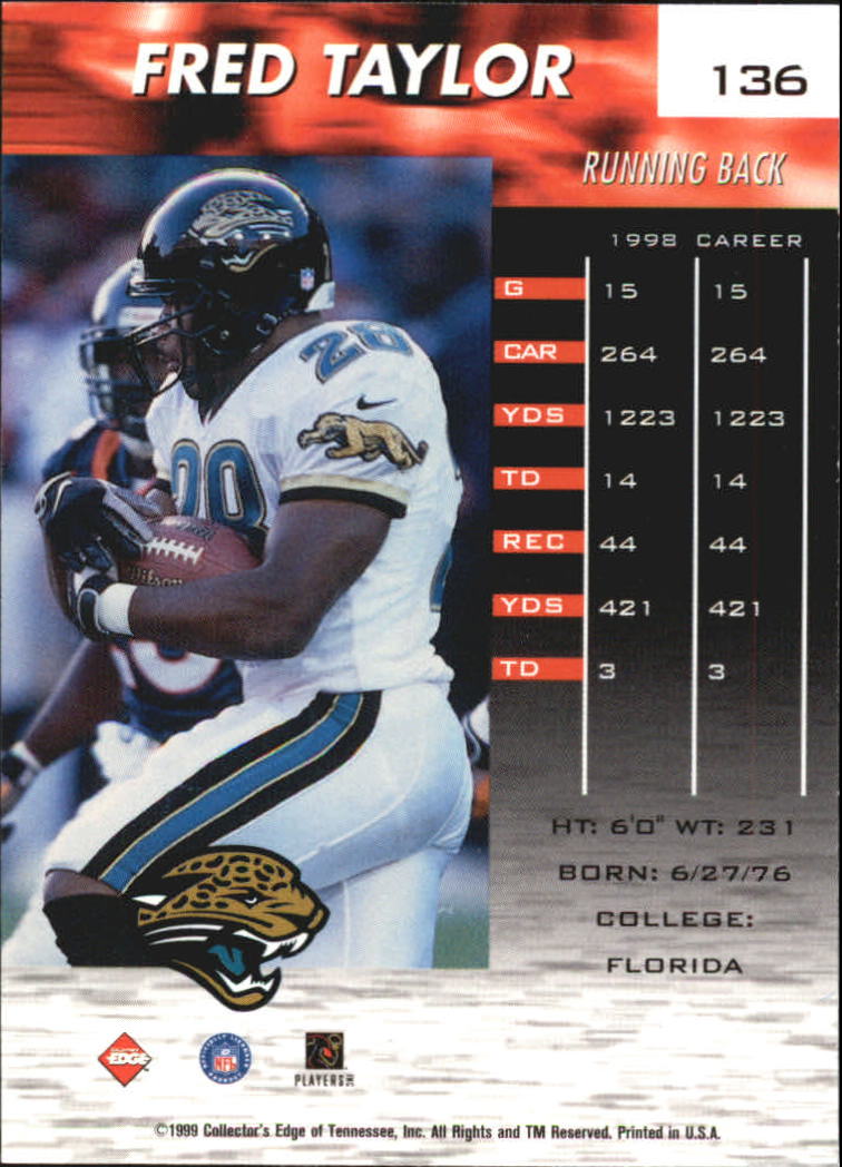 1999 Collector's Edge Millennium Collection Fury #136 Fred Taylor back image