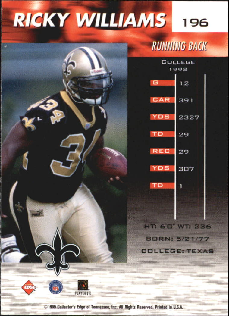 1999 Collector's Edge Millennium Collection Fury #196 Ricky Williams back image