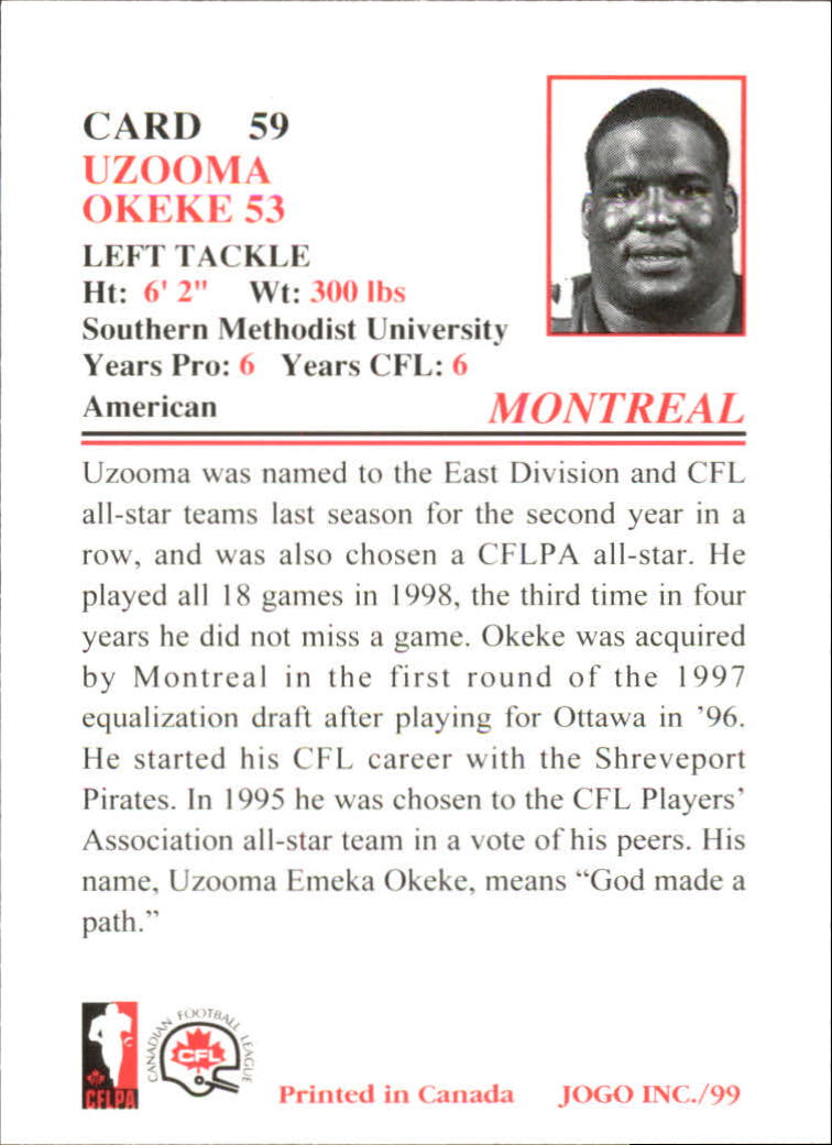 1999 JOGO #59 Uzooma Okeke back image