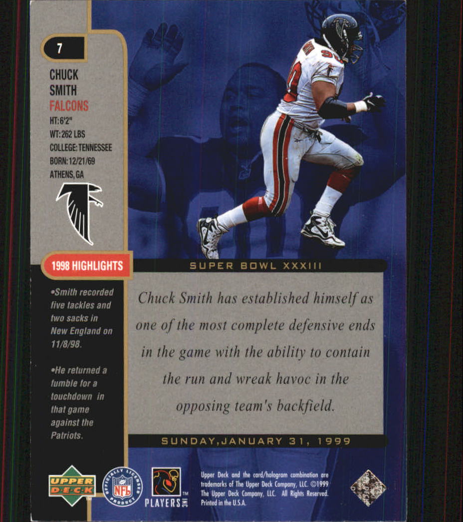 1999 Upper Deck Super Bowl XXXIII #7 Chuck Smith back image