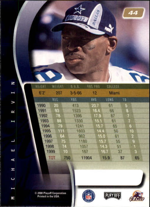 2000 Absolute #44 Michael Irvin back image