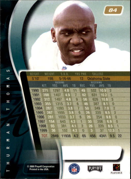 2000 Absolute #84 Thurman Thomas back image