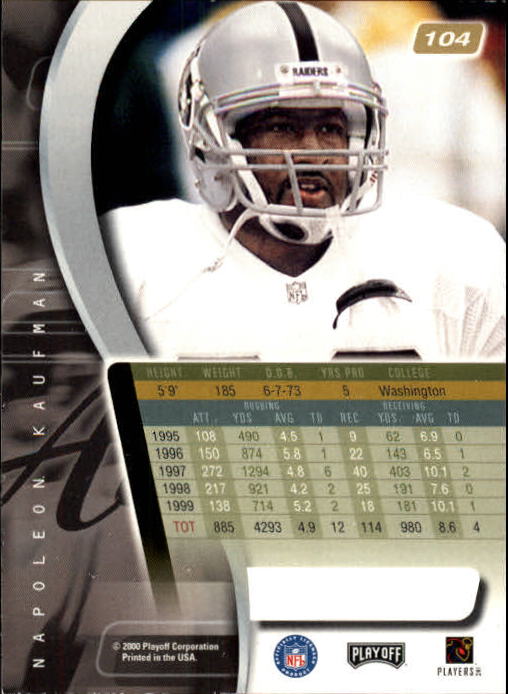 2000 Absolute #104 Napoleon Kaufman back image