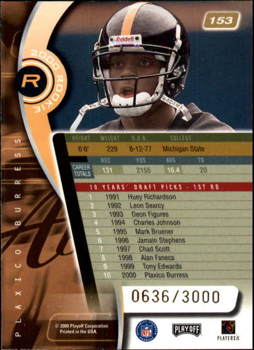2000 Absolute #153 Plaxico Burress RC back image