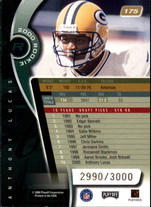 2000 Absolute #175 Anthony Lucas RC back image