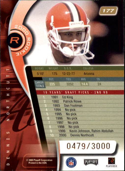 2000 Absolute #177 Dennis Northcutt RC back image