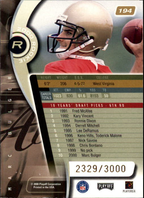 2000 Absolute #194 Marc Bulger RC back image