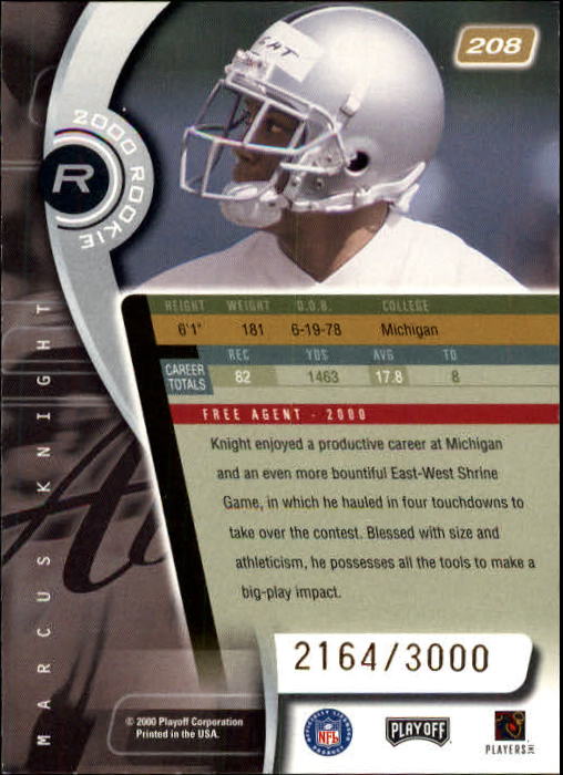 2000 Absolute #208 Marcus Knight RC back image