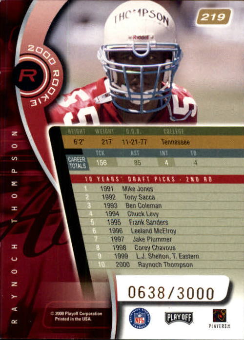 2000 Absolute #219 Raynoch Thompson RC back image