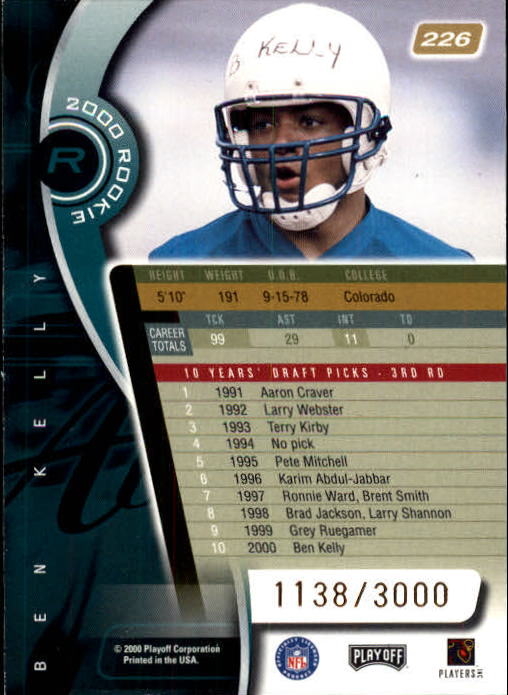 2000 Absolute #226 Ben Kelly RC back image