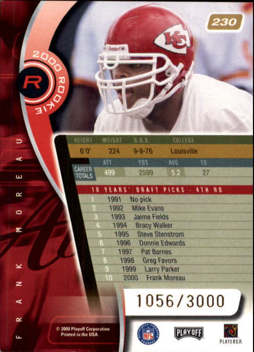 2000 Absolute #230 Frank Moreau RC back image