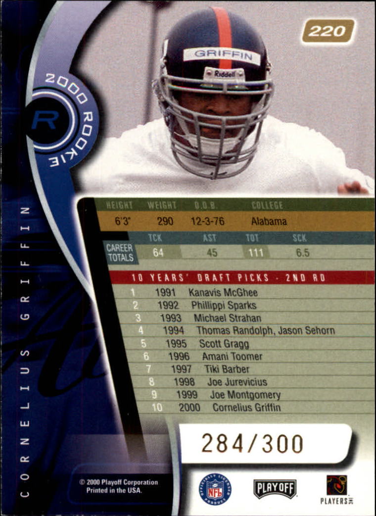 2000 Absolute Coaches Honors #220 Cornelius Griffin back image