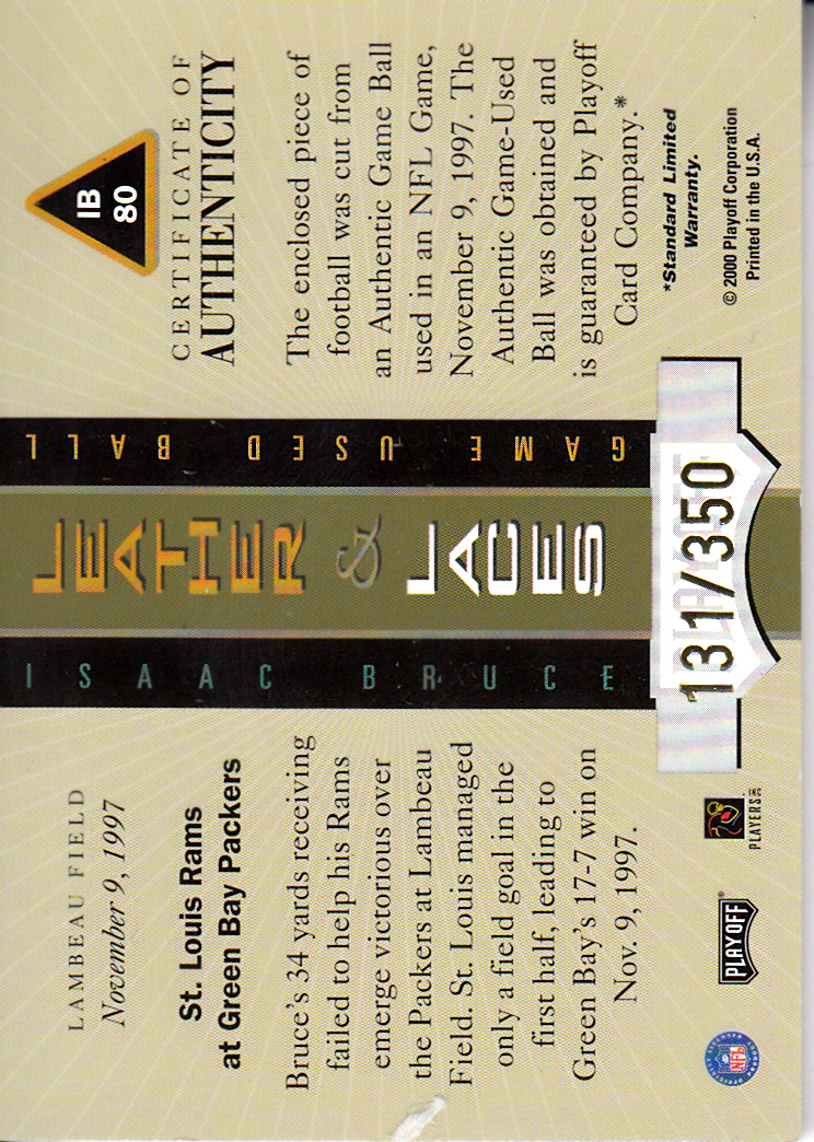 2000 Absolute Leather and Laces #IB80 Isaac Bruce/350 back image