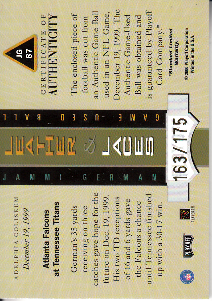 2000 Absolute Leather and Laces #JG87 Jammi German/175 back image