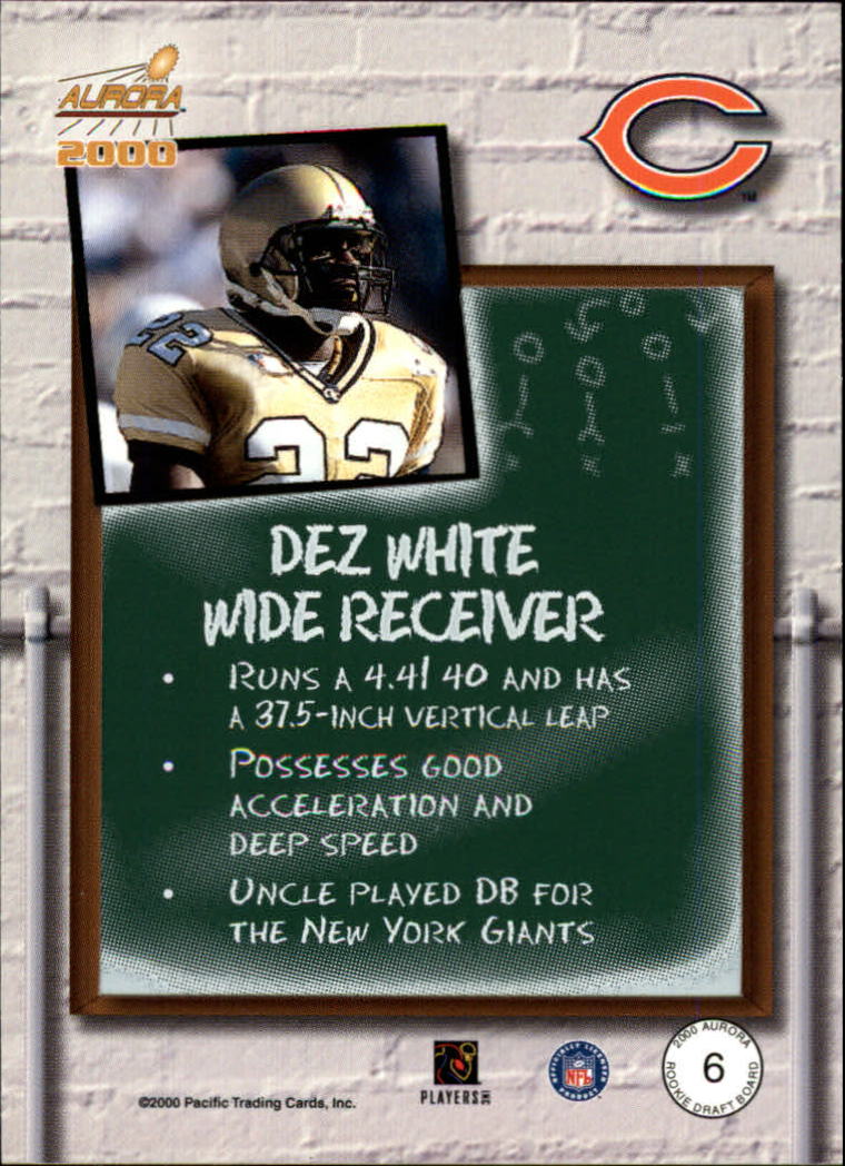 2000 Aurora Rookie Draft Board #6 Dez White back image
