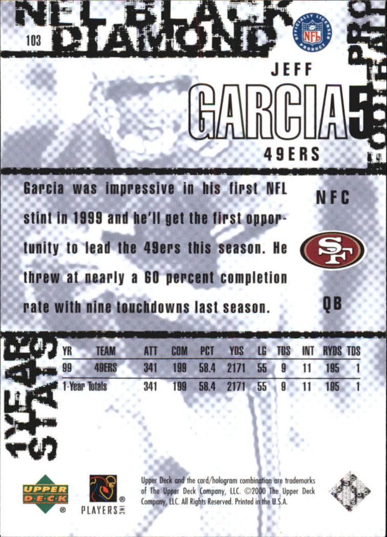 2000 Black Diamond #103 Jeff Garcia back image