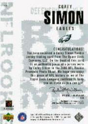 2000 Black Diamond #152 Corey Simon JSY RC back image