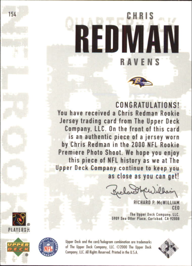 2000 Black Diamond #154 Chris Redman JSY RC back image