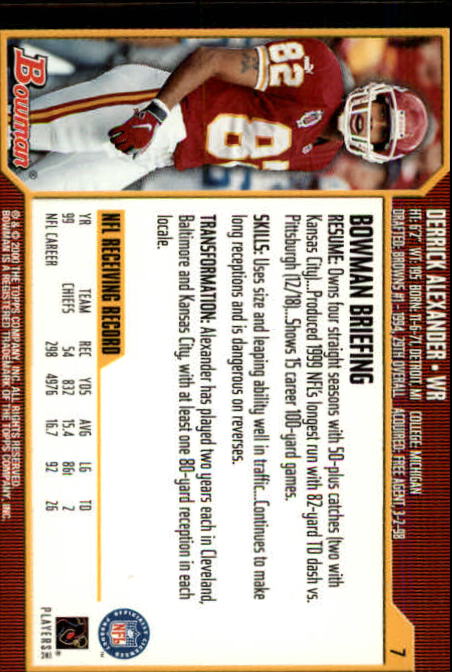 2000 Bowman #7 Derrick Alexander back image