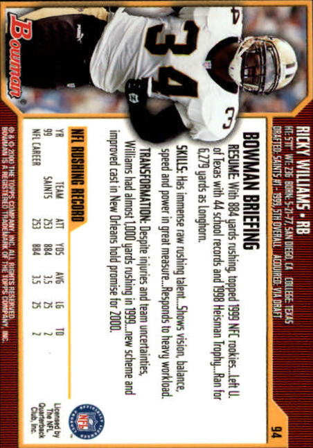 2000 Bowman #94 Ricky Williams back image