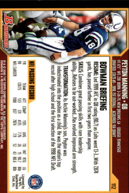2000 Bowman #112 Peyton Manning back image