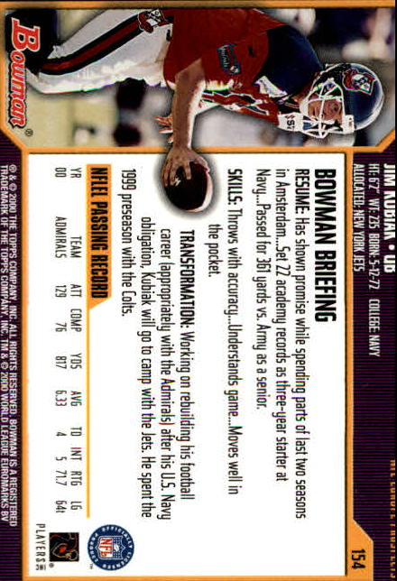 2000 Bowman #154 Jim Kubiak EP RC back image