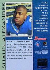 2000 Bowman Autographs #SA Shaun Alexander G back image