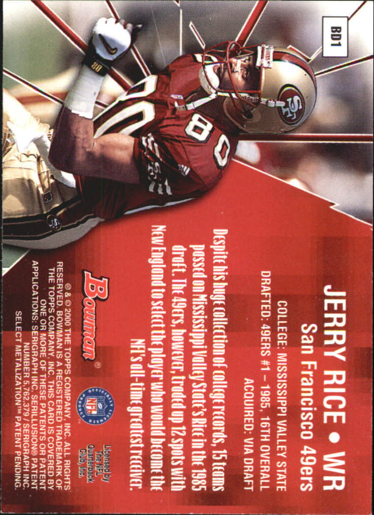 2000 Bowman Breakthrough Discoveries #BD1 Jerry Rice back image
