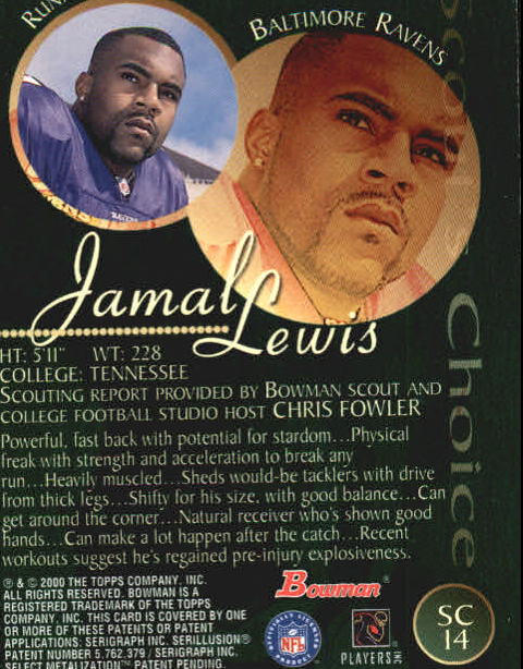 2000 Bowman Scout's Choice #SC14 Jamal Lewis back image