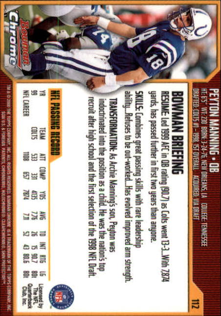 2000 Bowman Chrome #112 Peyton Manning back image